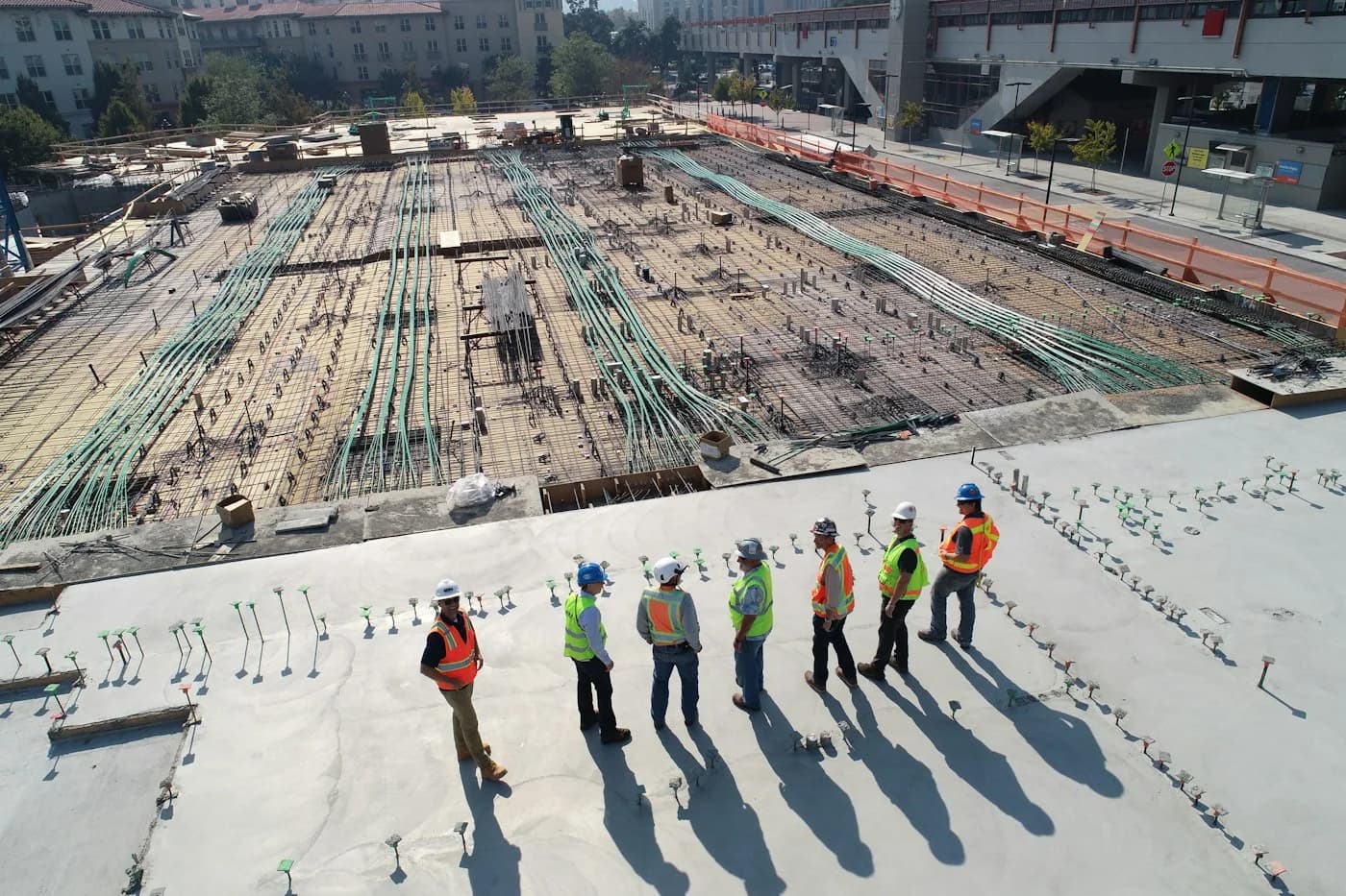 Construction site preparing for facade and glazing work