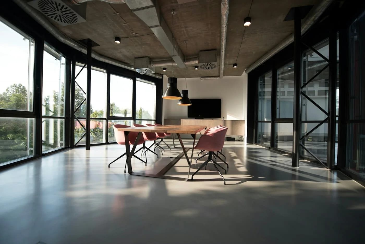 Glass and aluminum partition system in a commercial space