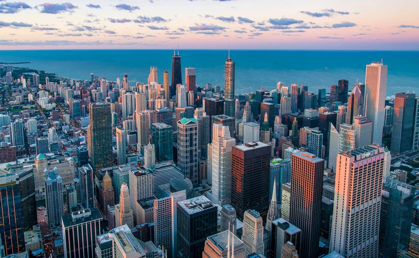 Downtown skyline above city streets